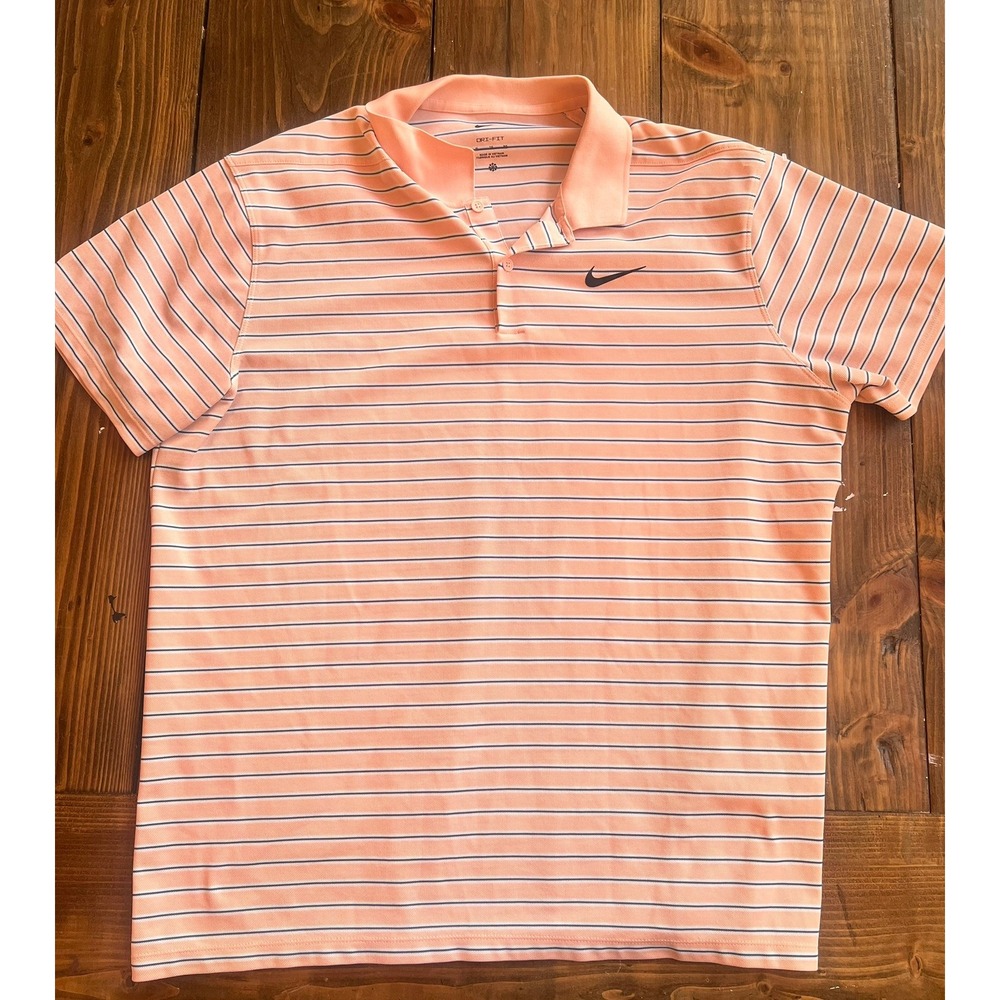 Nike Dri-FIT Mens XL Peach Striped Short Sleeve Golf Polo Shirt DH0847-814